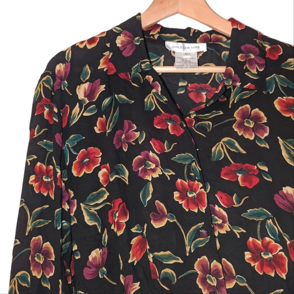 Vintage NWT Jones New York Vienna Long Sleeve Button Front Floral Emerald Blouse - Picture 3 of 8